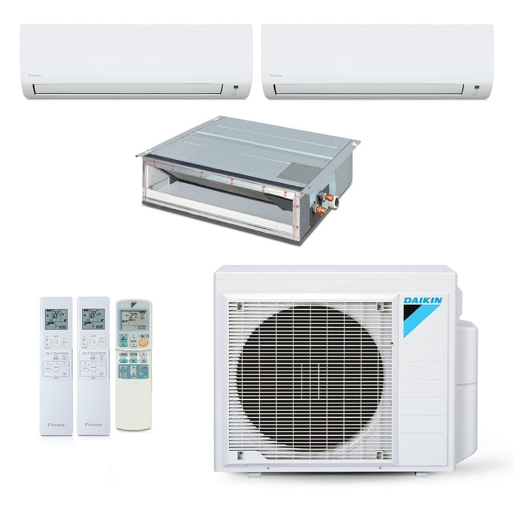 Vista 2 Ar-Condicionado Multi Split Inverter Daikin 24.000 BTUs (2x Evap HW 9.000 + 1 Evap Duto 20.000) Quente/Frio 220V Metal Metal