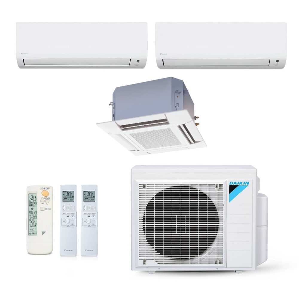 Vista 2 Ar-Condicionado Multi Split Inverter Daikin 28.000 BTUs (2x Evap HW 9.000 + 1x Evap Cassete 4 Vias 20.000) Quente/Frio 220V Branco Branco