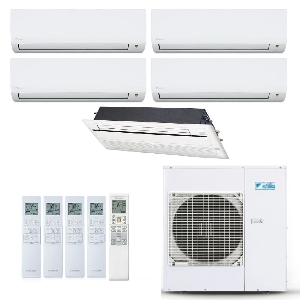 Vista 2 Ar-Condicionado Multi Split Inverter Daikin 38.000 BTUs (4x Evap HW 9.000 + 1x Evap Cassete 1 Via 18.000) Quente/Frio 220V Branco Branco