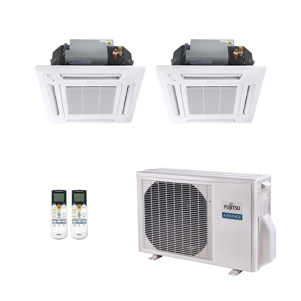 Vista 2 Ar-Condicionado Multi Split Inverter Fujitsu 18.000 BTUs (2 Evaporadoras Cassete 4 Vias 12.000 BTUS) Quente e Frio 220V Branco Branco