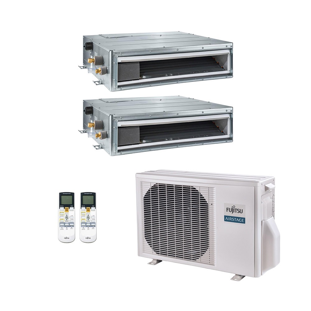 Vista 2 Ar-Condicionado Multi Split Inverter Fujitsu 18.000 BTUs (2x Evap Duto 9.000) Quente/Frio 220V Metal Metal