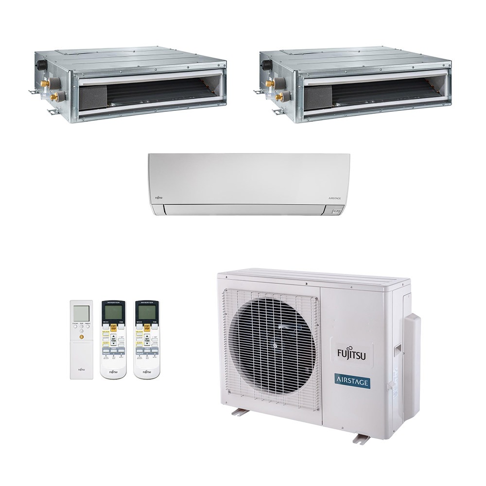 Vista 2 Ar-Condicionado Multi Split Inverter Fujitsu 23.000 (1x Evap HW 7.000 + 1x Evap Duto 9.000 + 1x Evap Duto 12.000) Quente/Frio 220V Branco Branco