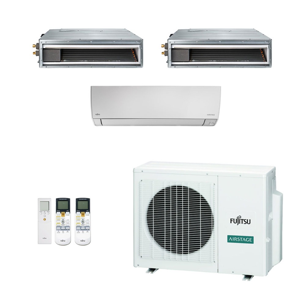 Ar-Condicionado Multi Split Inverter Fujitsu 23.000 (1x Evap HW 7.000 + 2x Evap Duto 9.000) Quente/Frio 220V