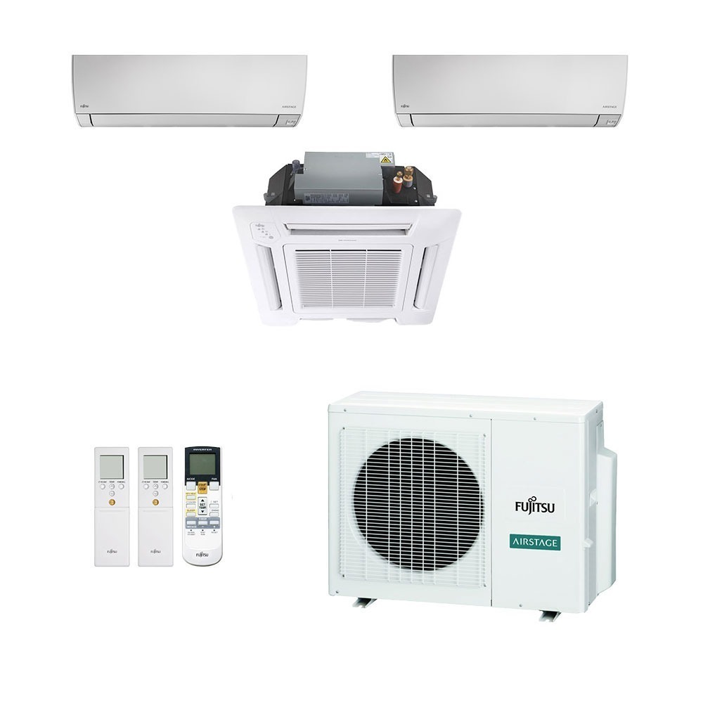 Ar-Condicionado Multi Split Inverter Fujitsu 23.000 (2x Evap HW 9.000 + 1x Evap Cassete 4 Vias 12.000) Quente/Frio 220V