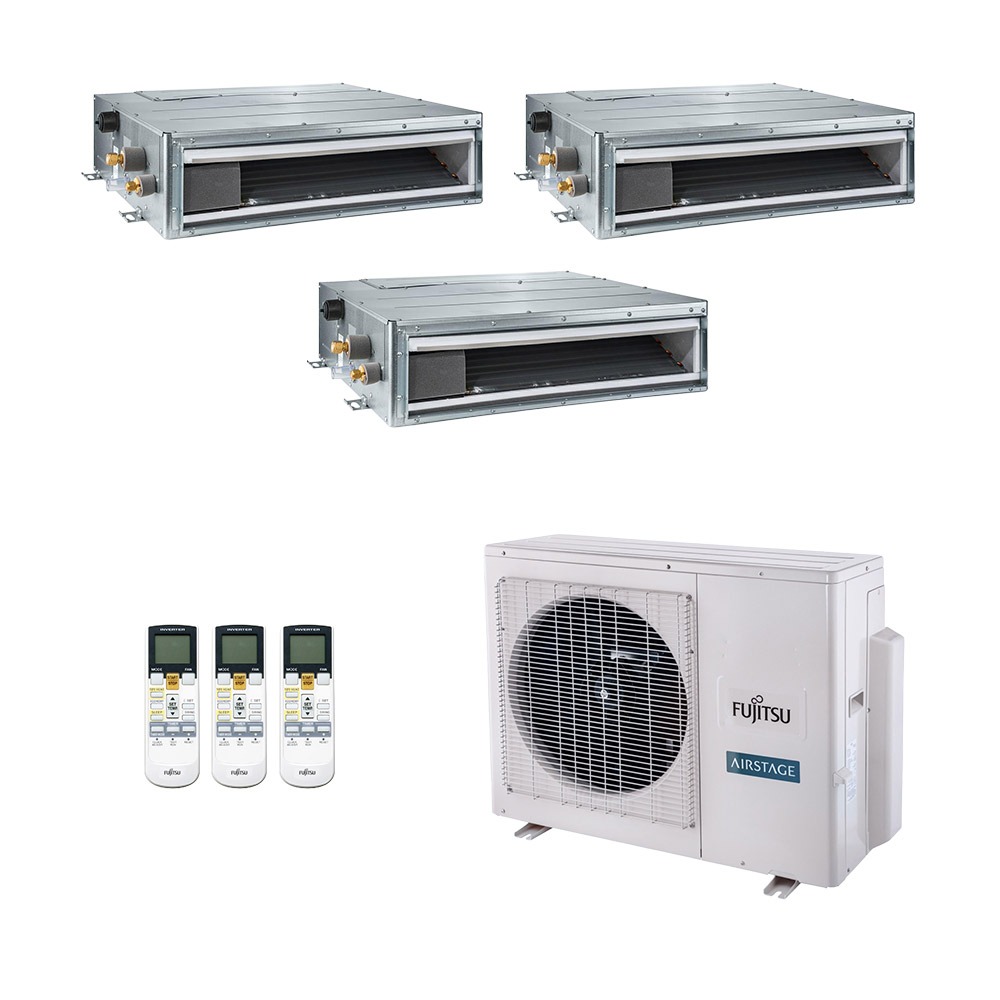 Vista 2 Ar-Condicionado Multi Split Inverter Fujitsu 23.000 (3x Evap Duto 12.000) Quente/Frio 220V Branco Branco