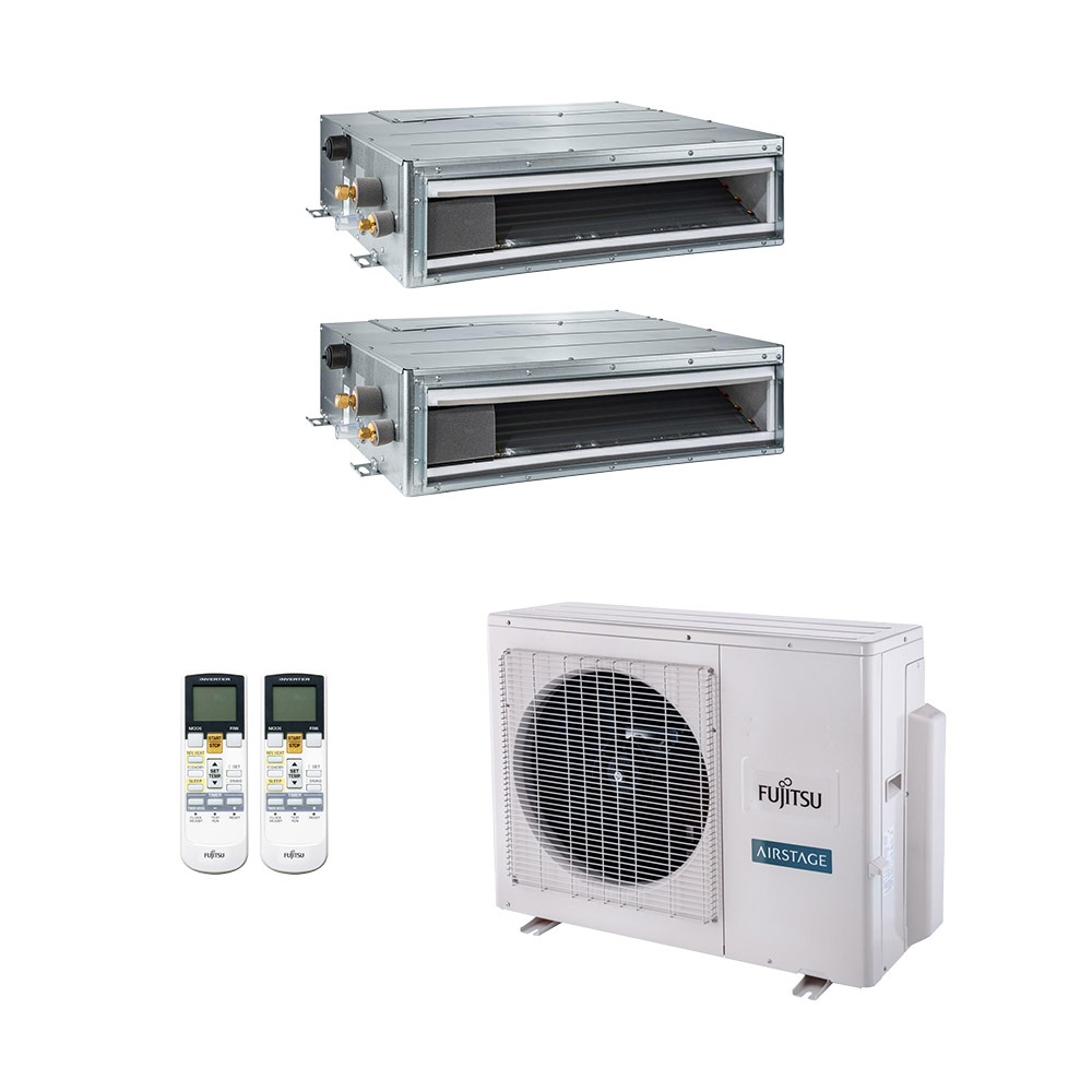 Vista 2 Ar-Condicionado Multi Split Inverter Fujitsu 23.000 BTUs (2x Evap Duto 12.000) Quente/Frio 220V Metal Metal