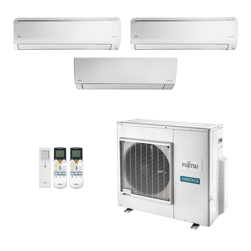 Vista 2 Ar-Condicionado Multi Split Inverter Fujitsu 35.000 (1x Evap HW 12.000 + 2x Evap HW 18.000) Quente/Frio 220V Branco Branco