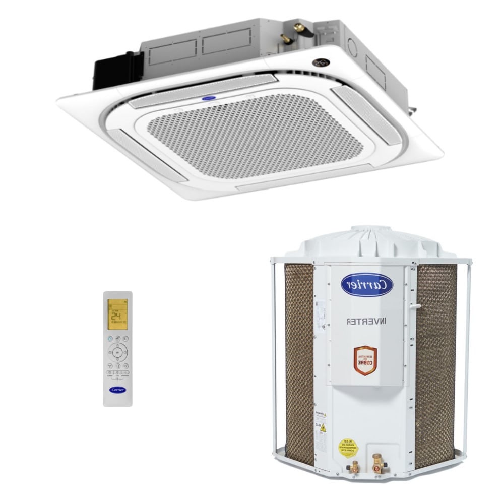 Vista 2 Ar-Condicionado Split Cassete Inverter 4 Vias Carrier Connect 28.000 BTUs R-32 Só Frio 220V Monofásico Branco Branco